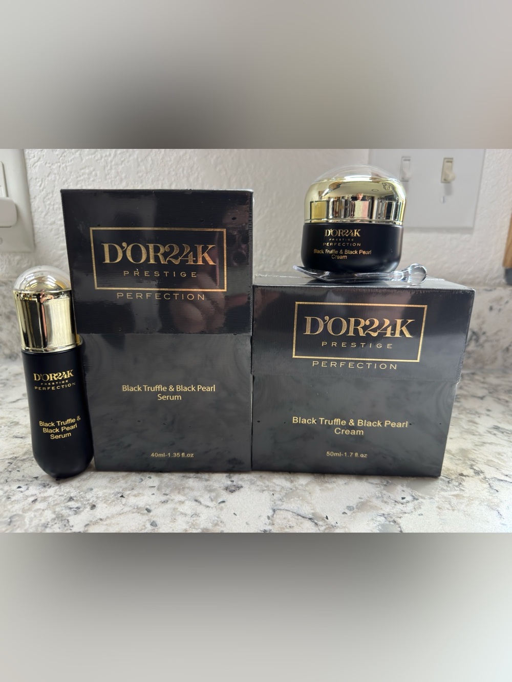 D'OR24K Prestige Black Truffle & Black Pearl Facial Cream and Serum Set